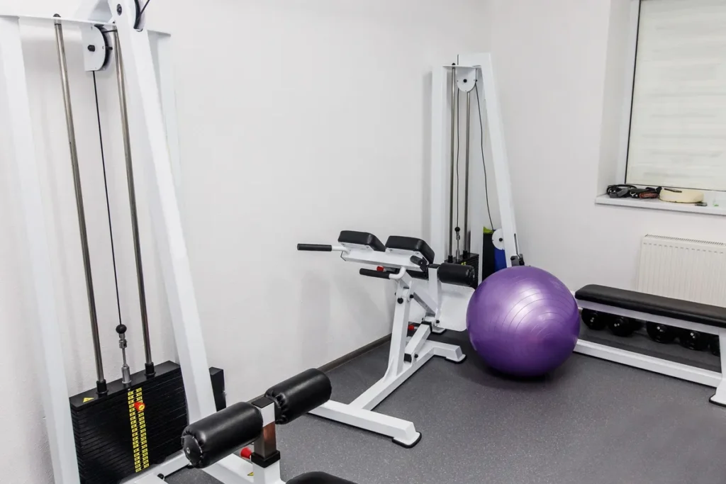 Rehabilitation equipment in a modern gym, highlighting tools for sports injury recovery and fitness.