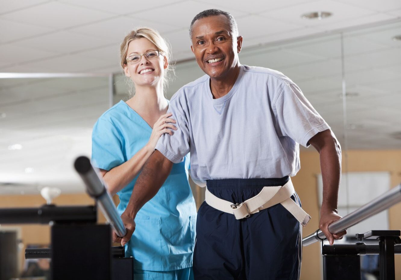 man working with therapist to training his balance